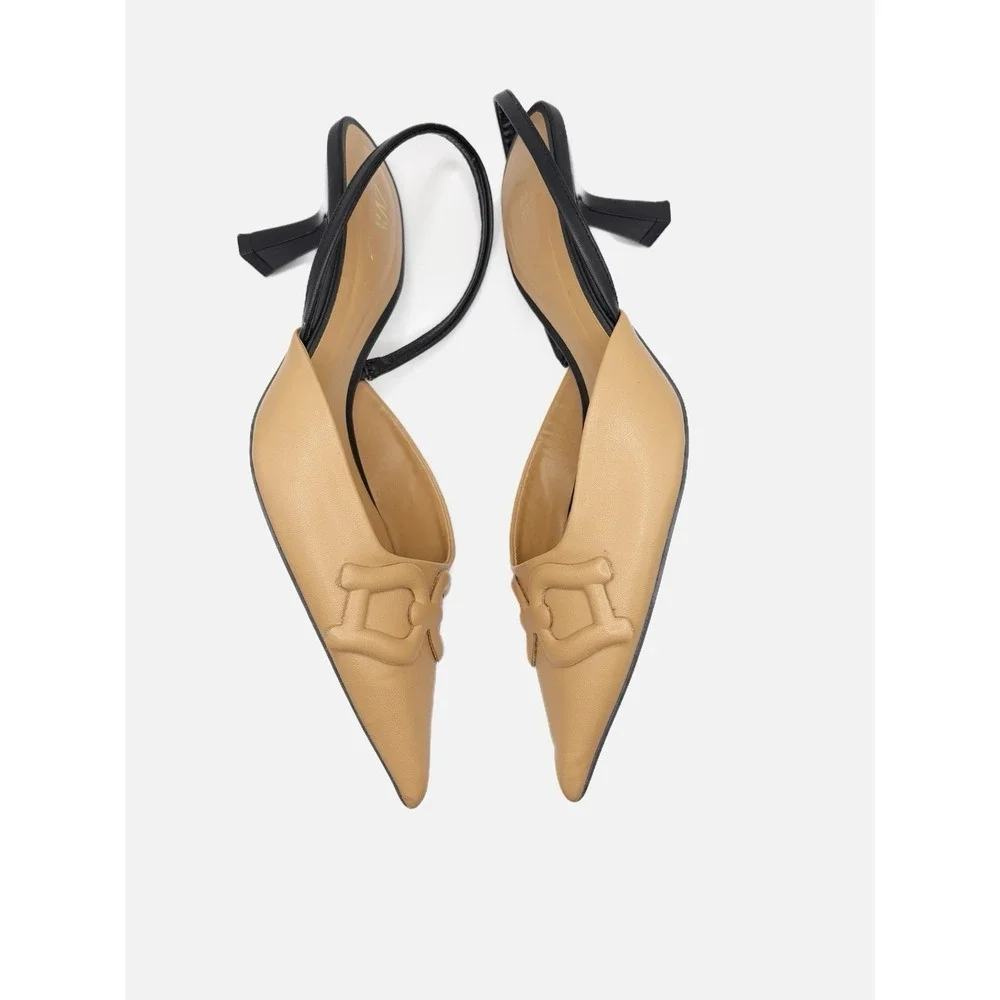 Zara Brown Black Two-Tone Slingback Kitten Heels Size 40 = US 9